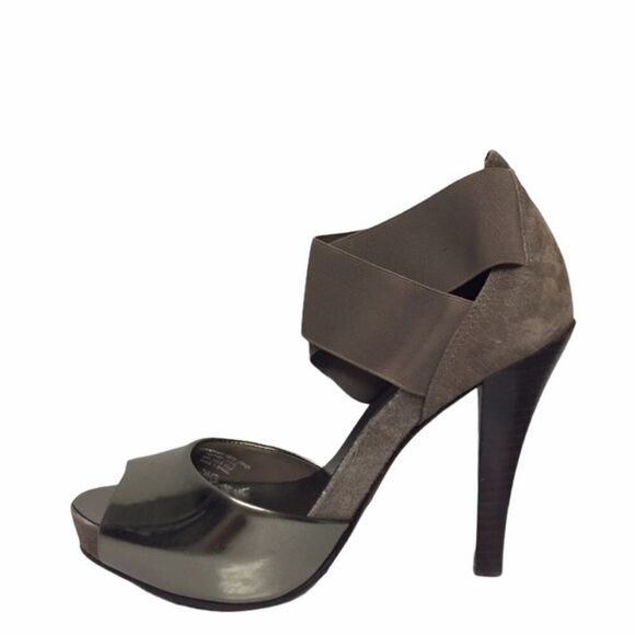 BCBGMAXAZRIA Metallic Peep Toe Platform Sandals Pumps Heels Shoes 7 - Picture 2 of 6